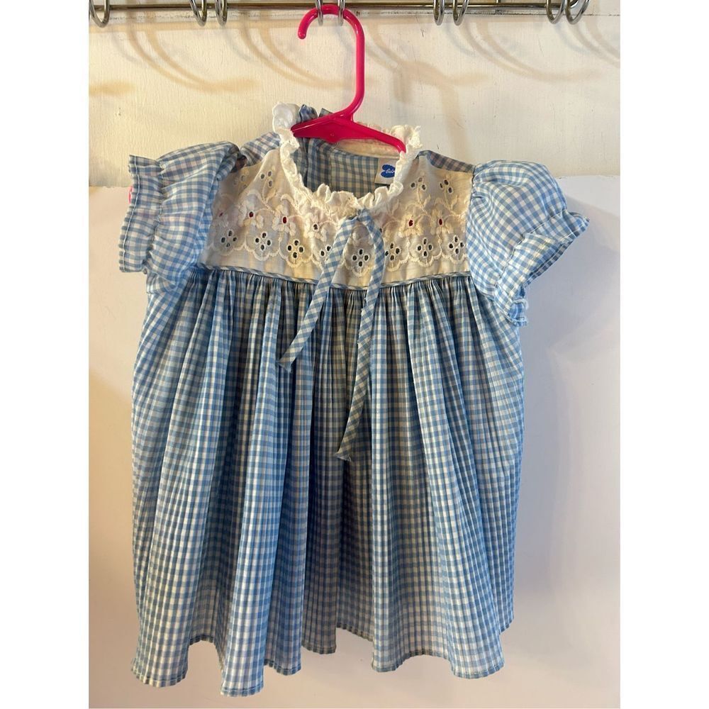 Baby B smock dress 6-12m blue white